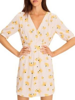 Ba&sh Kosma Ivory And Yellow Floral Button Front Dress XS Feminine Romantic